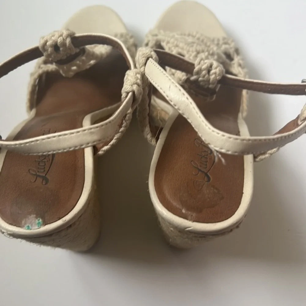 Lucky Brand Y2K Cream Crochet Boho Festival Strap Espadrille Wedge Sandal Sz 8
